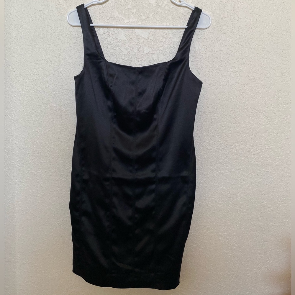 Black satin mini dress!